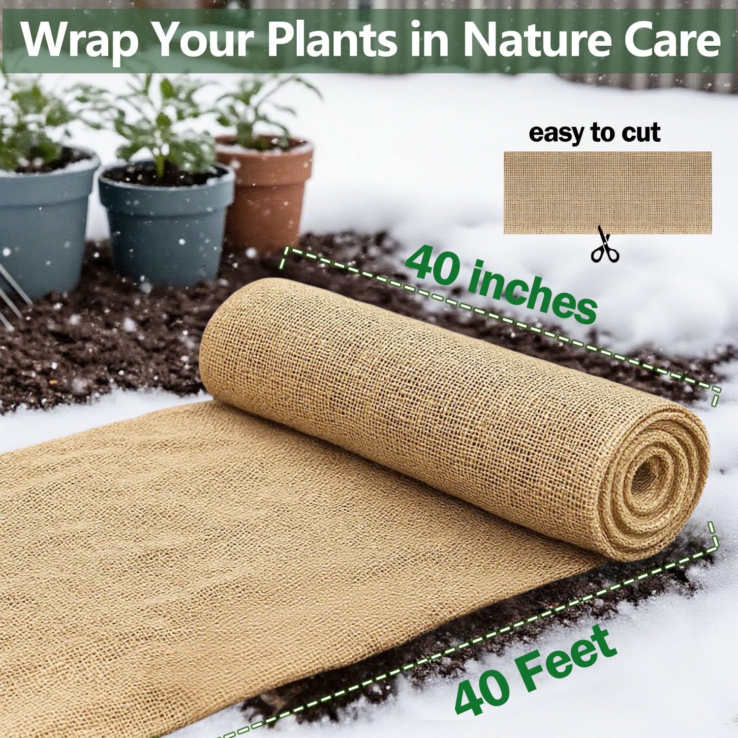 Rouleau de tissu en toile de jute de 101,6 cm x 11,6 m pour protection contre le gel hivernal, 1 x 11,5 m