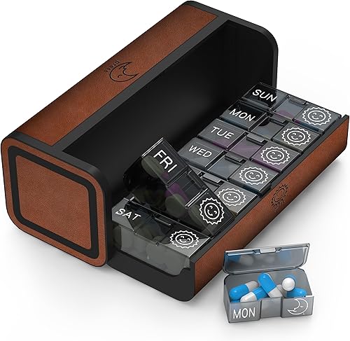 Pastillero organizador 2 veces al día, pastillero de viaje grande desmontable para 7 días, pastillero semanal para medicina, suplemento vitamínico,