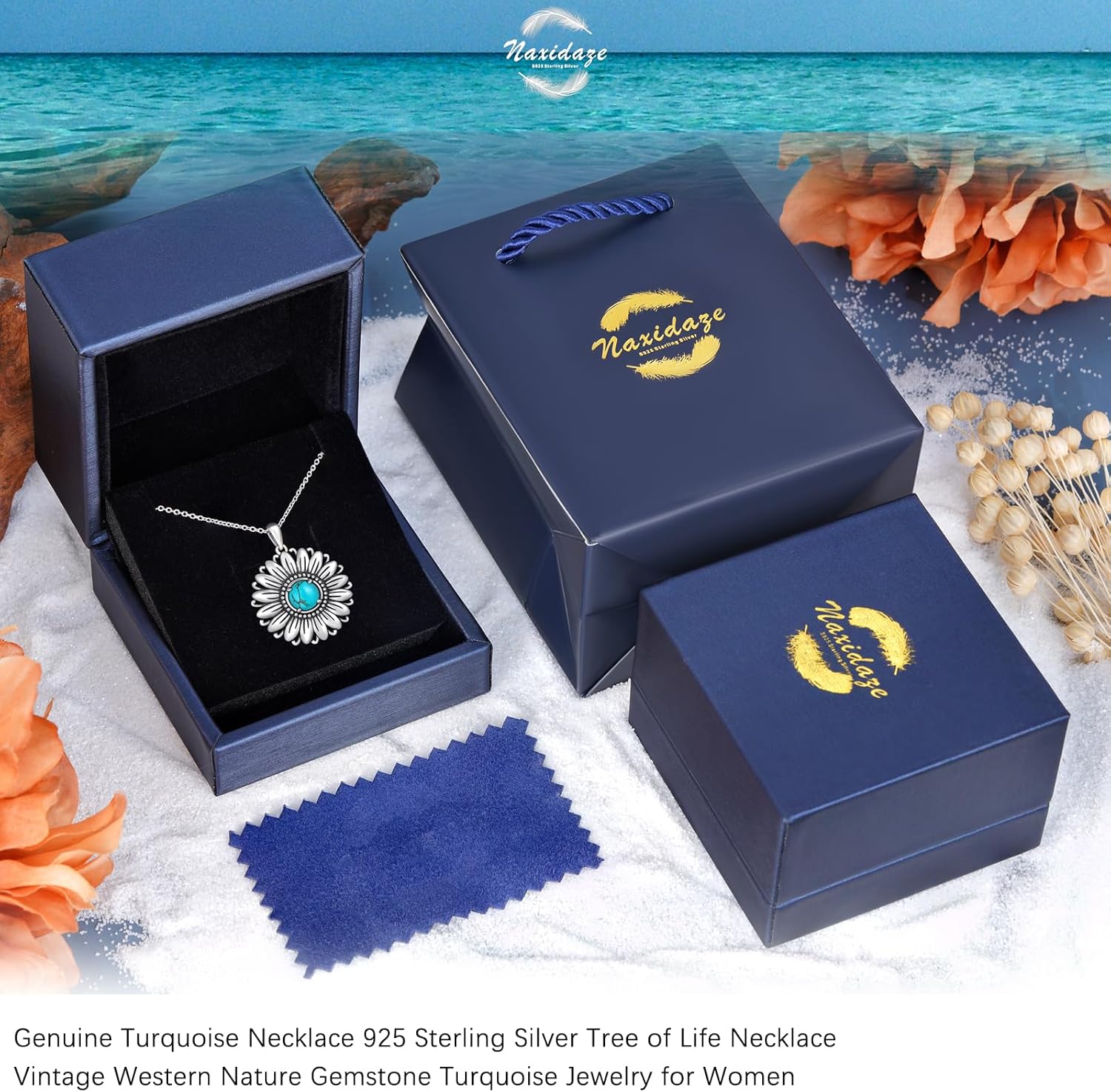 Genuine Turquoise Necklaces for Women 925 Sterling Silver Western Necklace Vintage Western Nature Gemstone Real Turquoise Jewelry for Women - Image 2