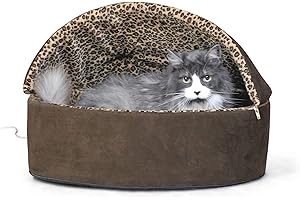 K&H Manufacturing Thermo-Kitty Heated Cat Bed with Removable Bolster - Mocha/Leopard 20"