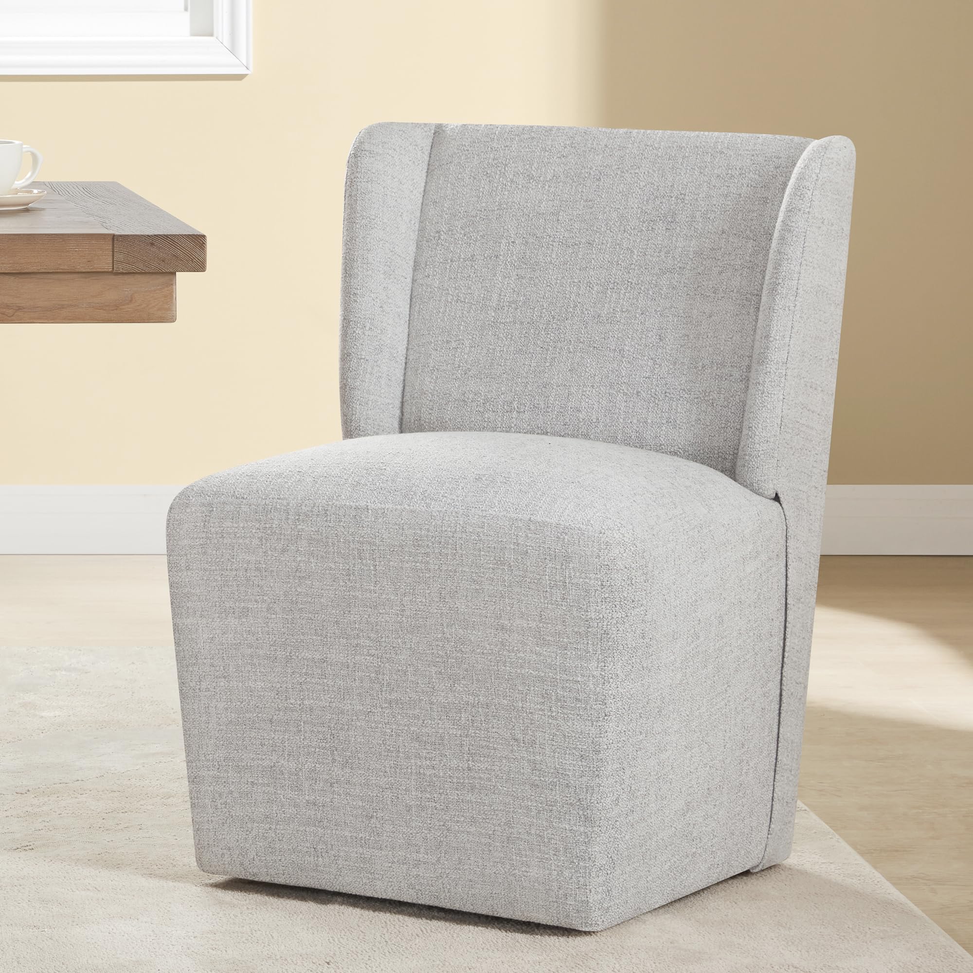KISLOT Upholstered Dining Chairs Set of 1 with Casters, Pale Gray