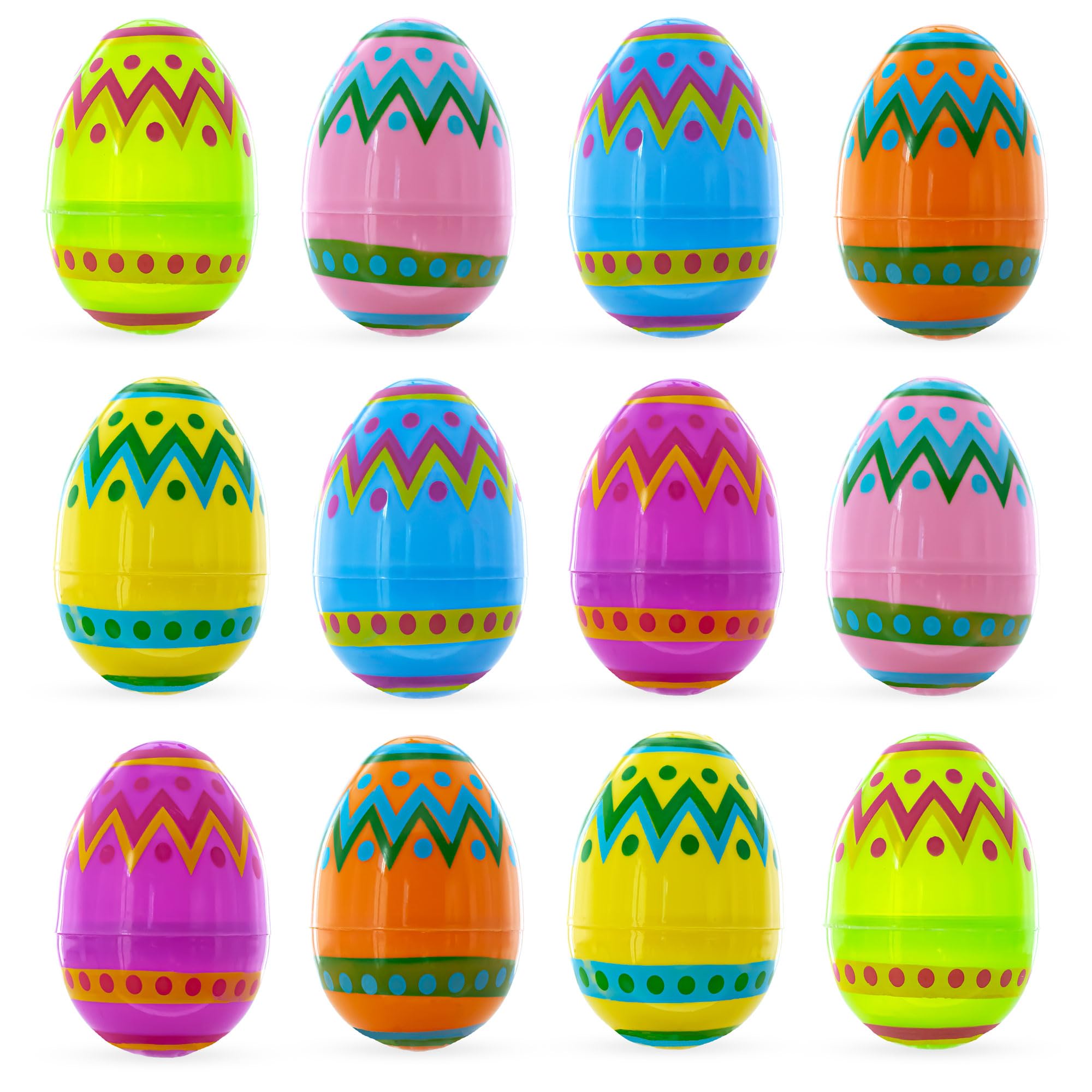 Set of 12 Large Geometric Plastic Easter Eggs 3 Inches