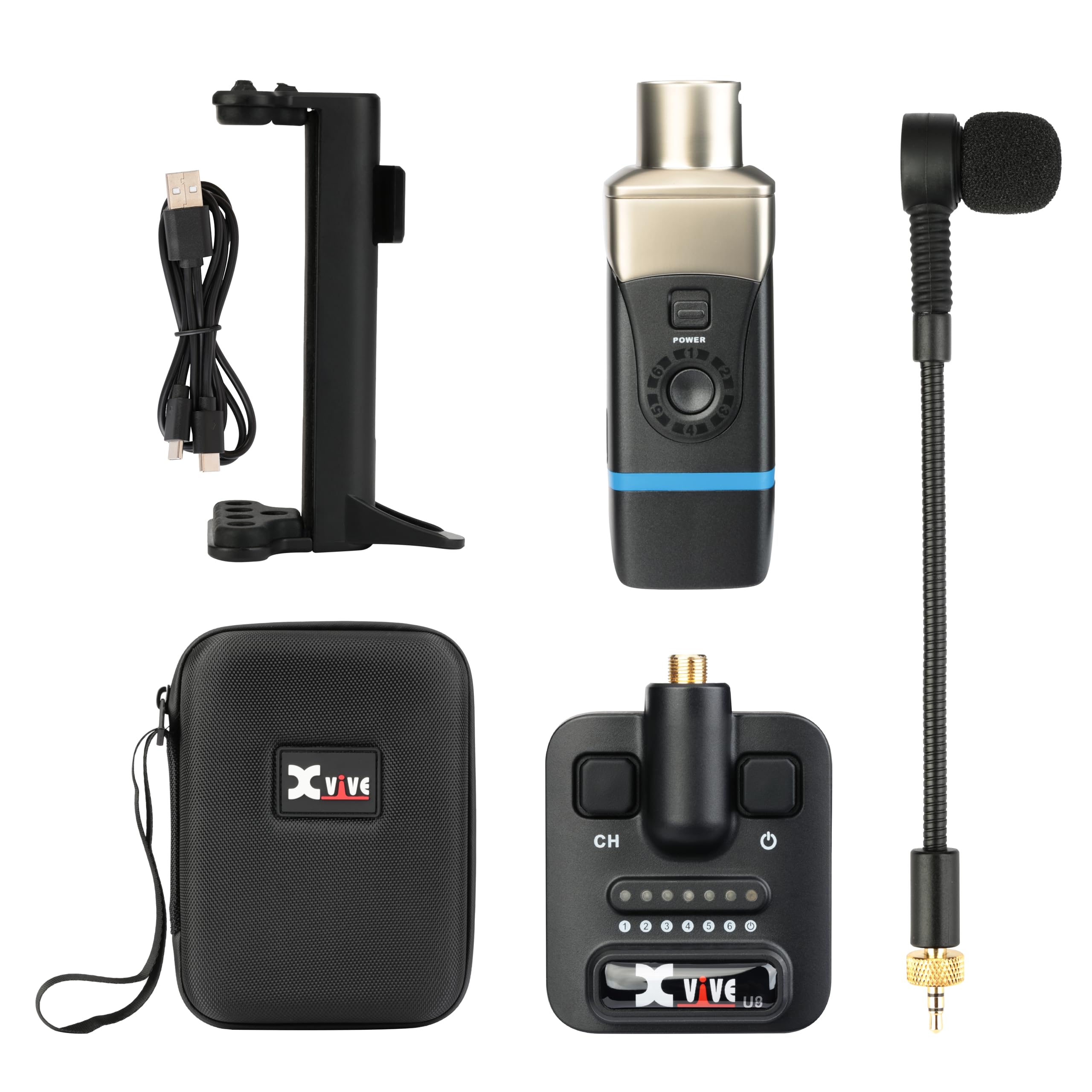 Xvive U8 Acoustic Guitar Wireless System with 2.4GHz Transmitter and Receiver, Black/White - Image 4