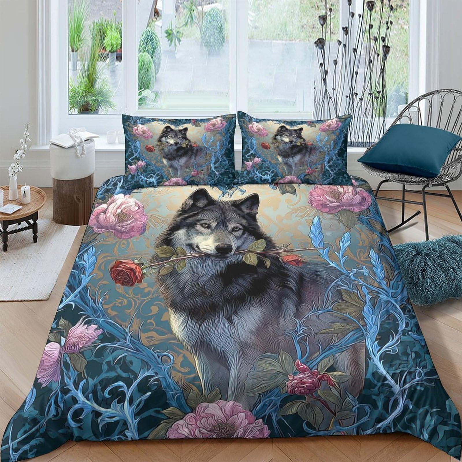 Ctjqhvkz Style-9 3D Printed Wolf Forest Fitted Sheet Microfiber Soft Floral Bed Cover For Bedroom Guest Room Decor Protection Single（135X200cm）