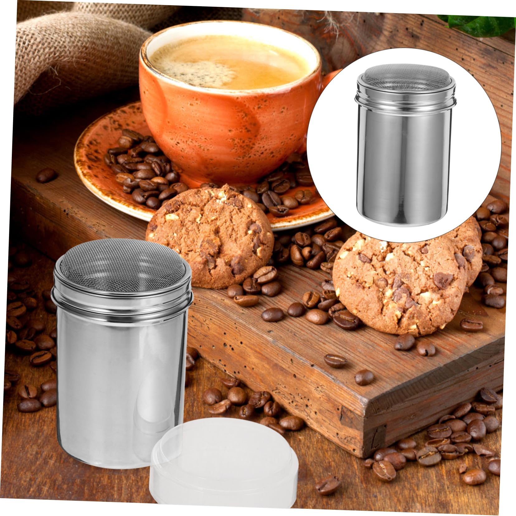 BRIGHTFUFU Baking Shaker Chocolate Powder Shaker Lid Cocoa Powder Dispenser for Coffee Cappuccino and Desserts
