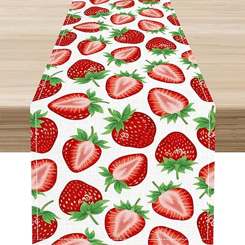 Miniatura 24 de Bonito camino de mesa de fresa, rosa retro de los años 70, diseño floral de verano de los años 70, decoración de mesa auxiliar para el hogar,