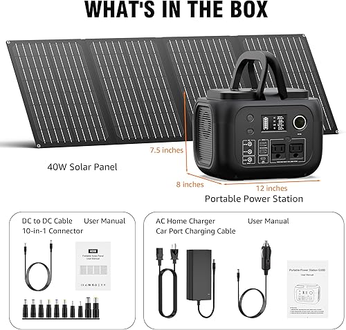 Miniatura 7 de Generador de energía solar de 300 W pico70400 mAh, estación de energía portátil de 260 Wh con paneles de 40 W incluidos, generador solar con salida