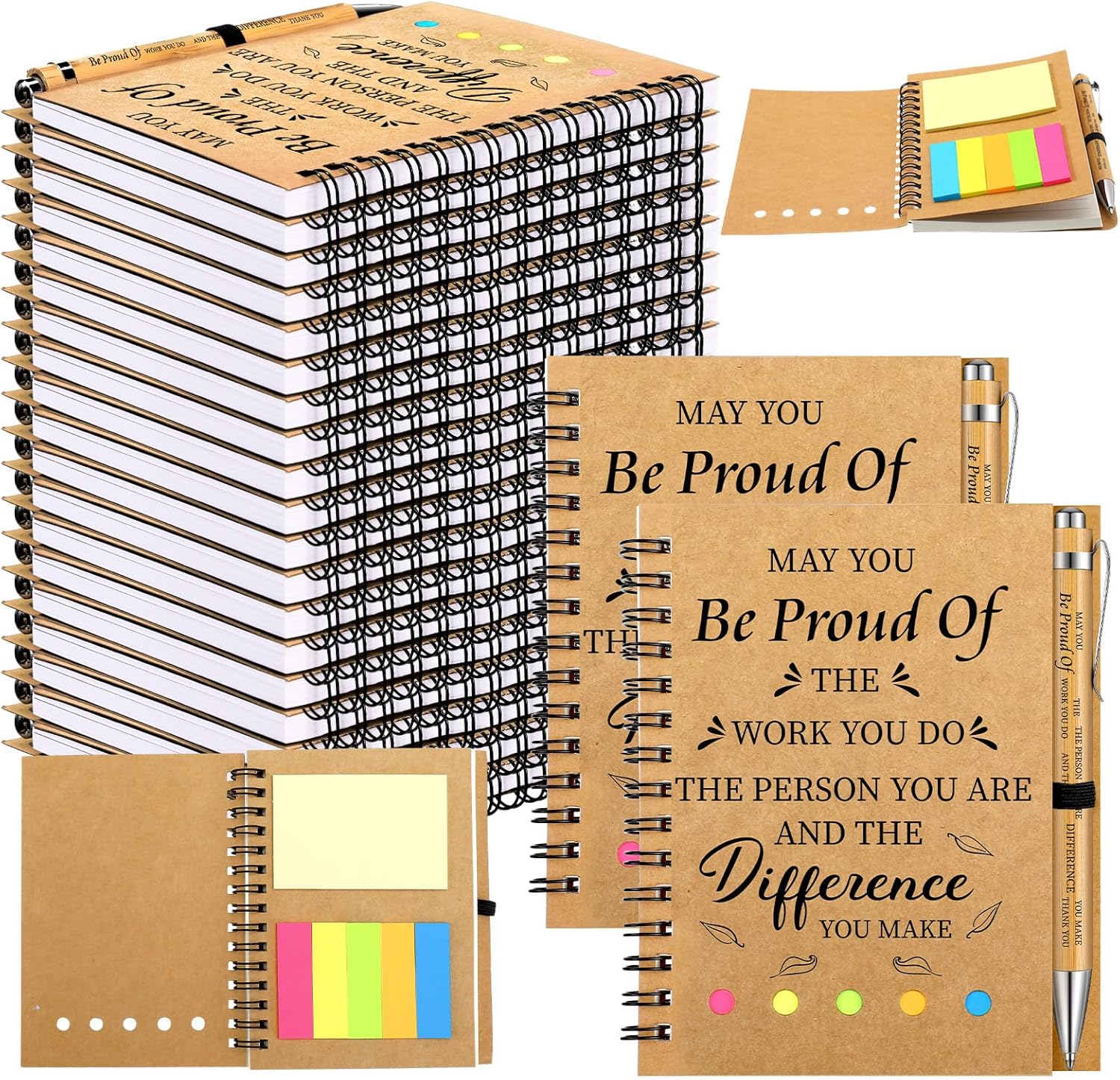 Yeaqee 100 Pcs Inspirational Gifts Set Include 50 Spiral Notebooks 50 Pens May You Be Proud of The Work You Do Motivational Thanks Gifts for Coworker Teachers Back to School(Proud)
