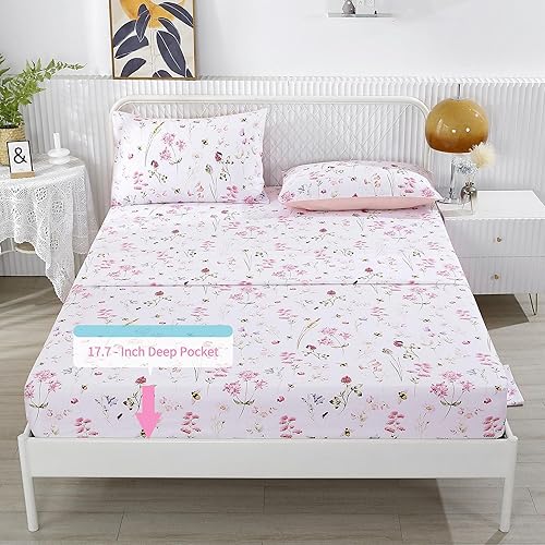 Miniatura 4 de RYNGHIPY Juego de sábanas de algodón egipcio transpirable con estampado de abejas florales y fundas de almohada, tamaño Queen