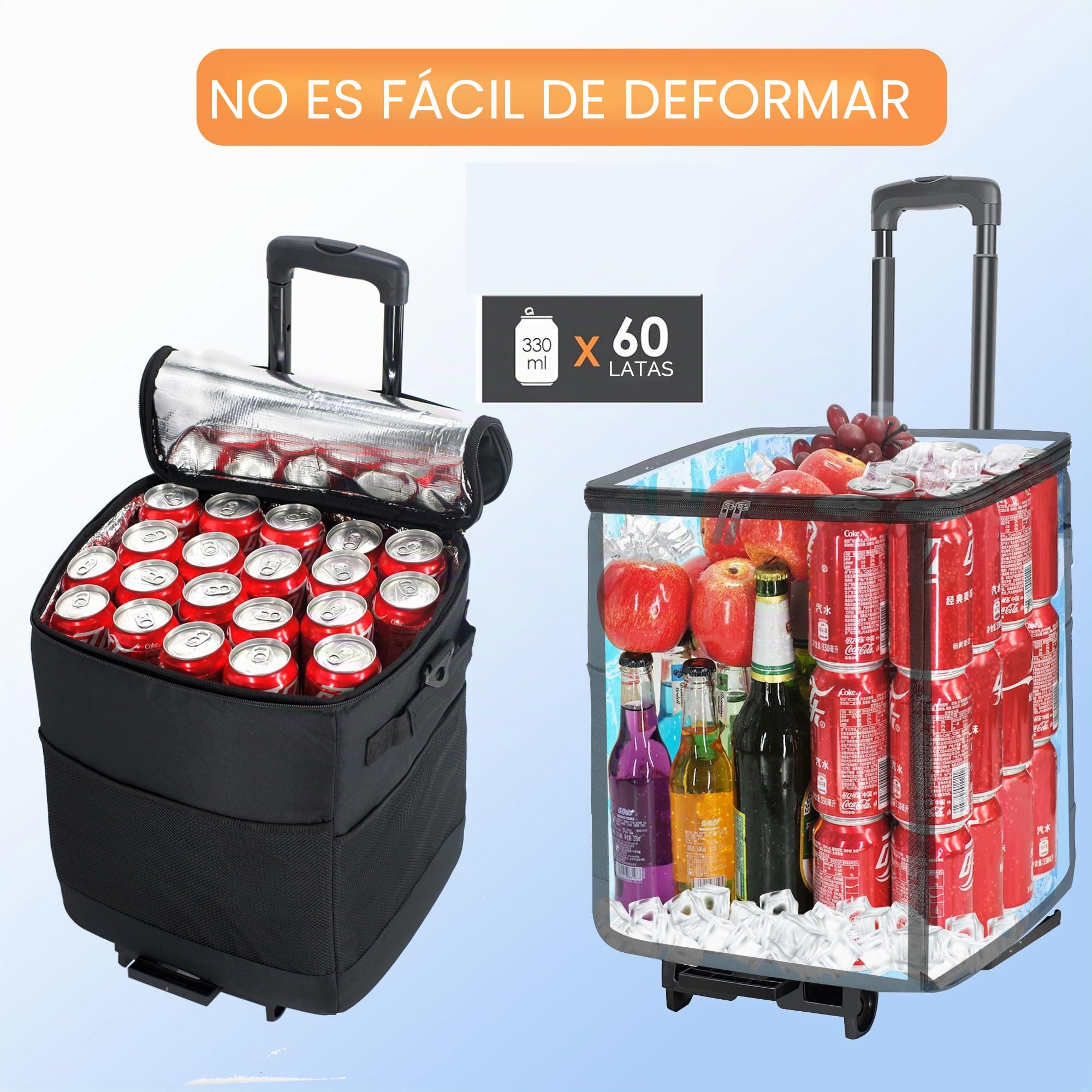 ZHJINGYU Bolsa Termica con Ruedas | 40L Capacidad | Aislamiento Térmico Eficaz, Nevera Bolsa | Tela Oxford 300D | para Camping, Playa, Pesca, Picnic y Compra