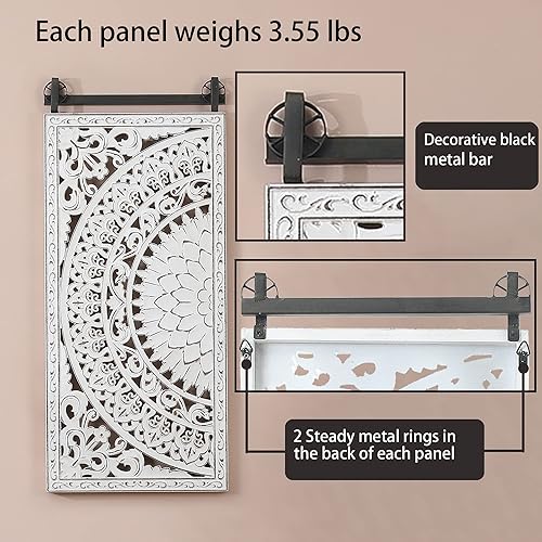 Miniatura 4 de LuxenHome - Arte de pared de madera tallada, esculturas de pared de madera de 33 pulgadas, paneles 3D con patrón floral, decoración de pared de