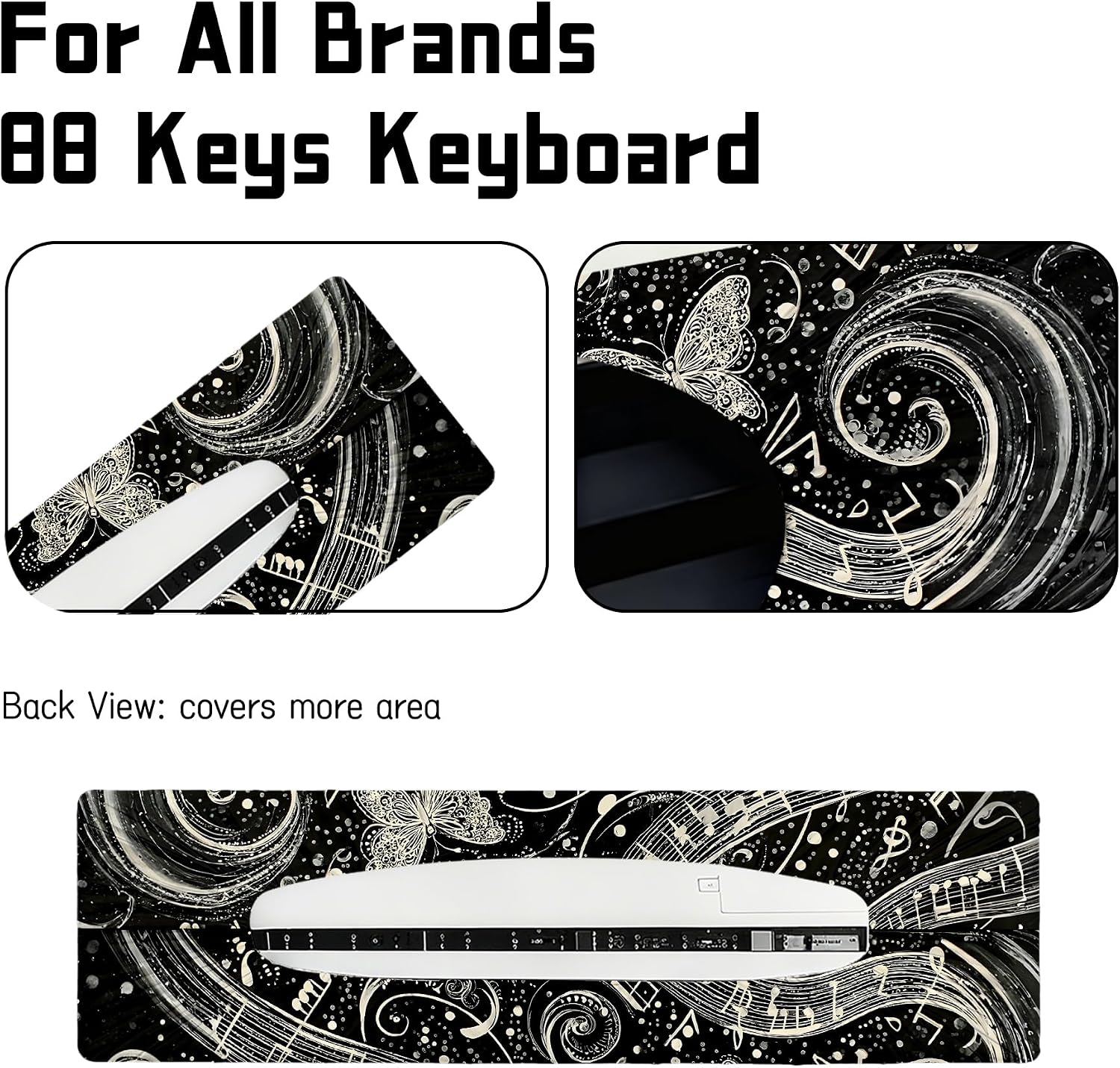 88 Keys Piano Keyboard Cover-Digital Key Board Stand Dust Covers with Durable Elastic Cord (Dark Black)