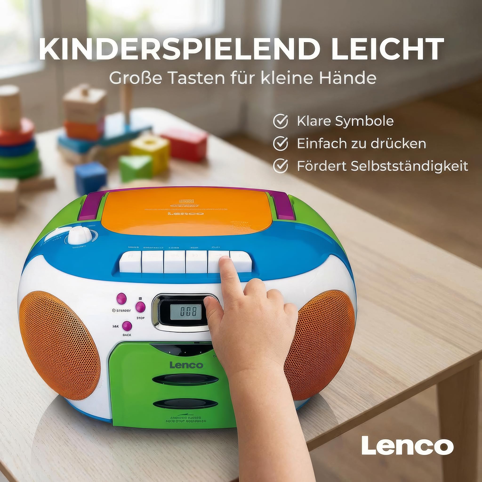 Lenco SCD-971 - CD Player - Radio CD Player - auch für Kinder - Tragbar | CD Spieler -Kinderradio - Kassettenradio mit CD - Kassettenspieler - Kopfhöreranschluss