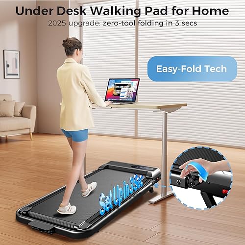 Vista 4 de Walking Pad with Incline, 2.5HP Walking Pad Treadmill, 3 in 1 Portable Under Desk Treadmills for Home Small Space, Foldable Folding Home Treadmill