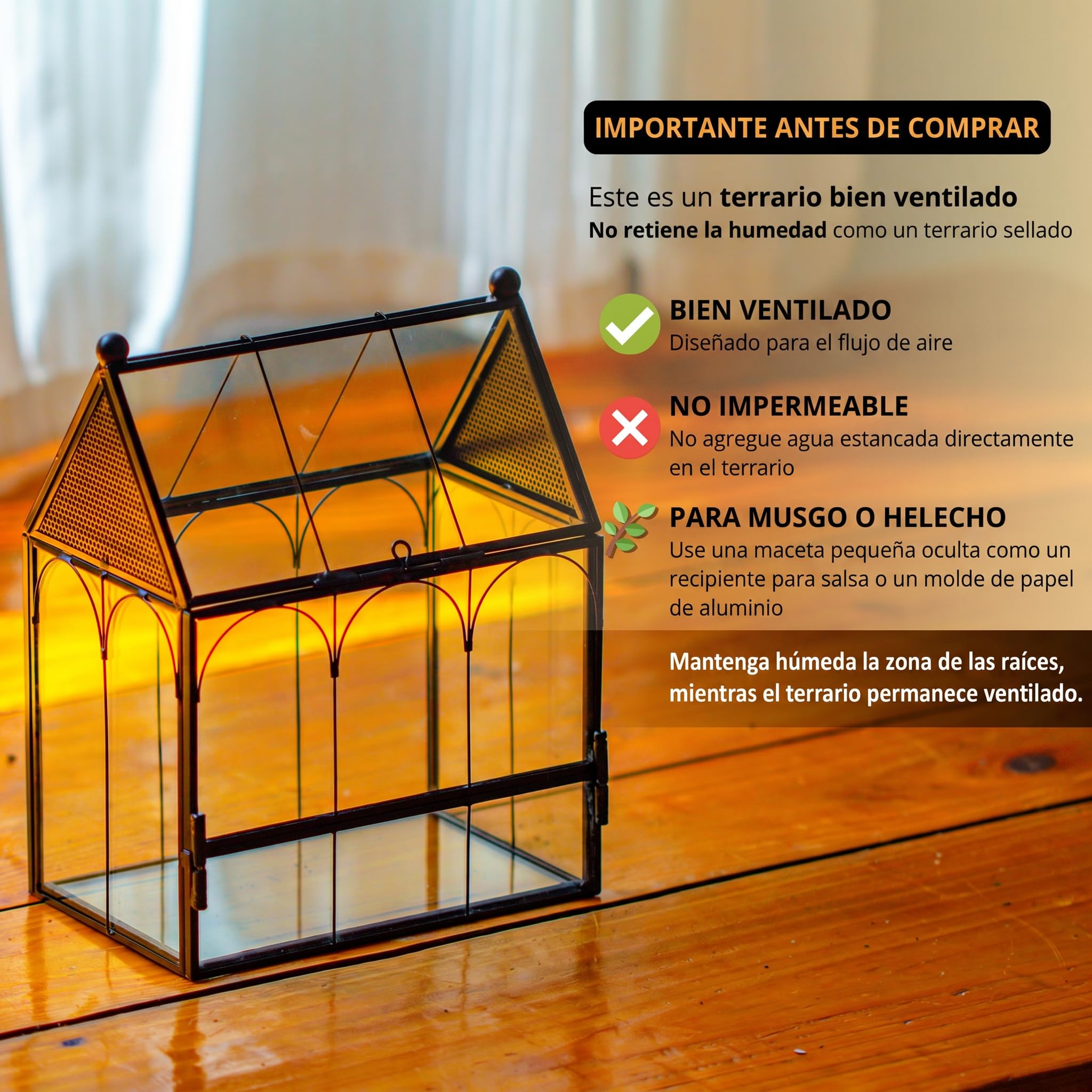 NCYP 14,7x9,6x17,8 cm Pequeño Recinto de Araña de Vidrio con Malla para Arañas Saltarinas, Insectos, Terrario de Plantas de Apertura Frontal en Forma de Casa(Solo Terrario, sin Plantas)