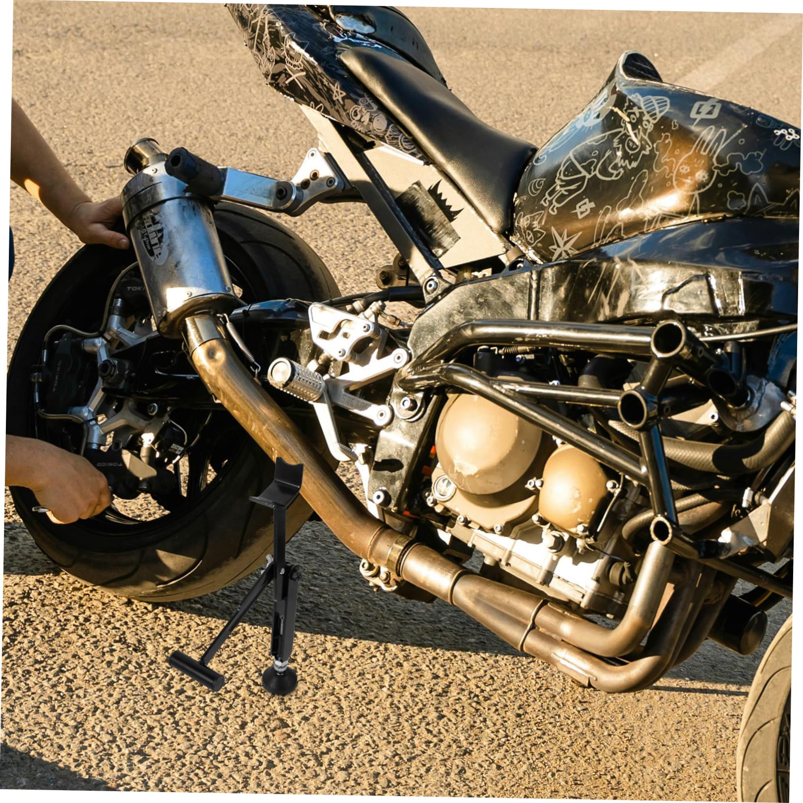 PRETYZOOM Soporte Elevador de Ruedas para Motocicletas, Herramienta de Mantenimiento para Motos Mecanismo de Elevación y Transporte Fácil