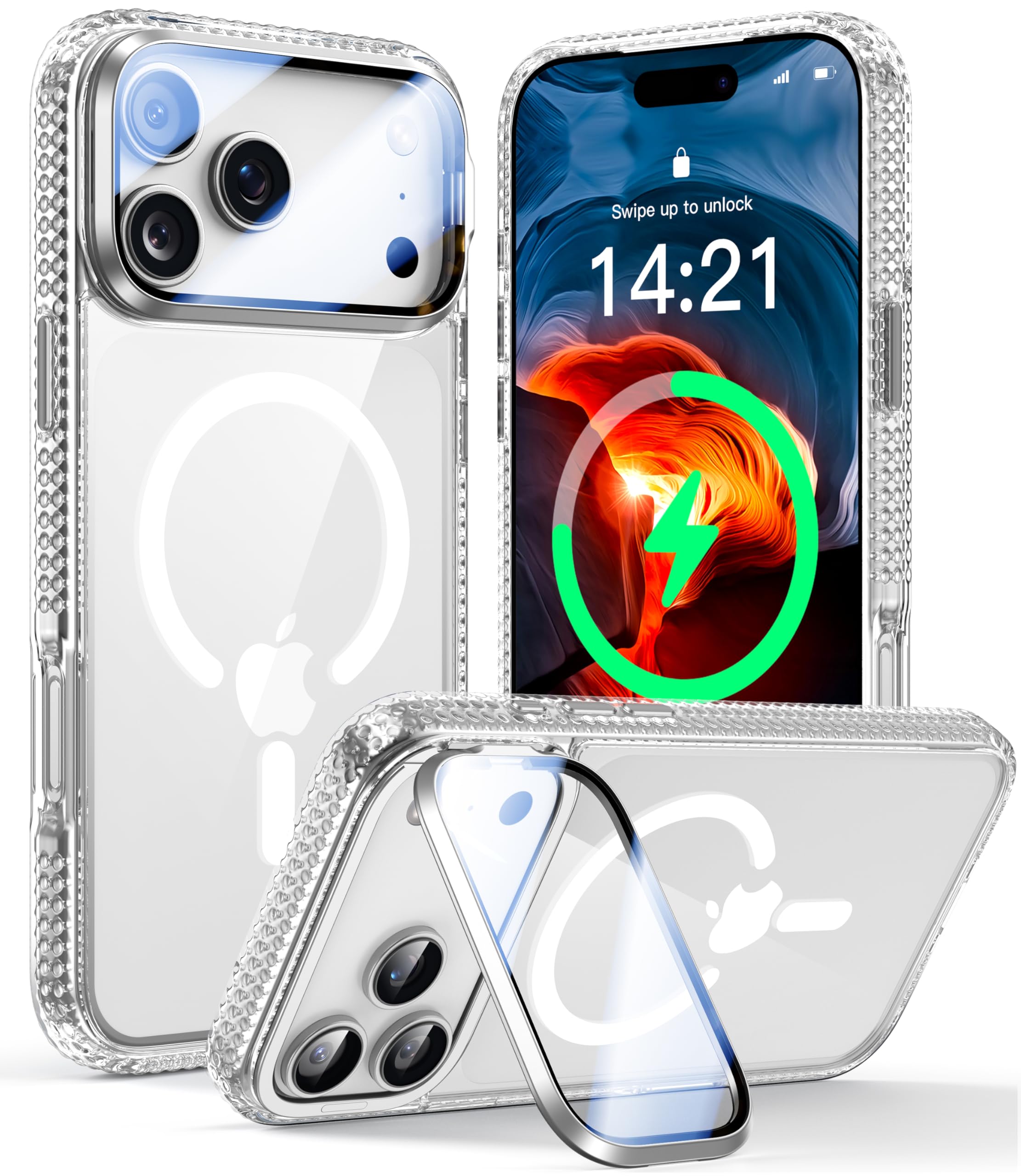 Photo 1 of VOFATA [Upgraded Full Camera Protection] for iPhone 17 Pro Max Case with Camera Cover Stand [Fit for MagSafe][10FT Mil-Grade Protection] Transparent Magnetic iPhone 17 Pro Max Phone Case, Clear