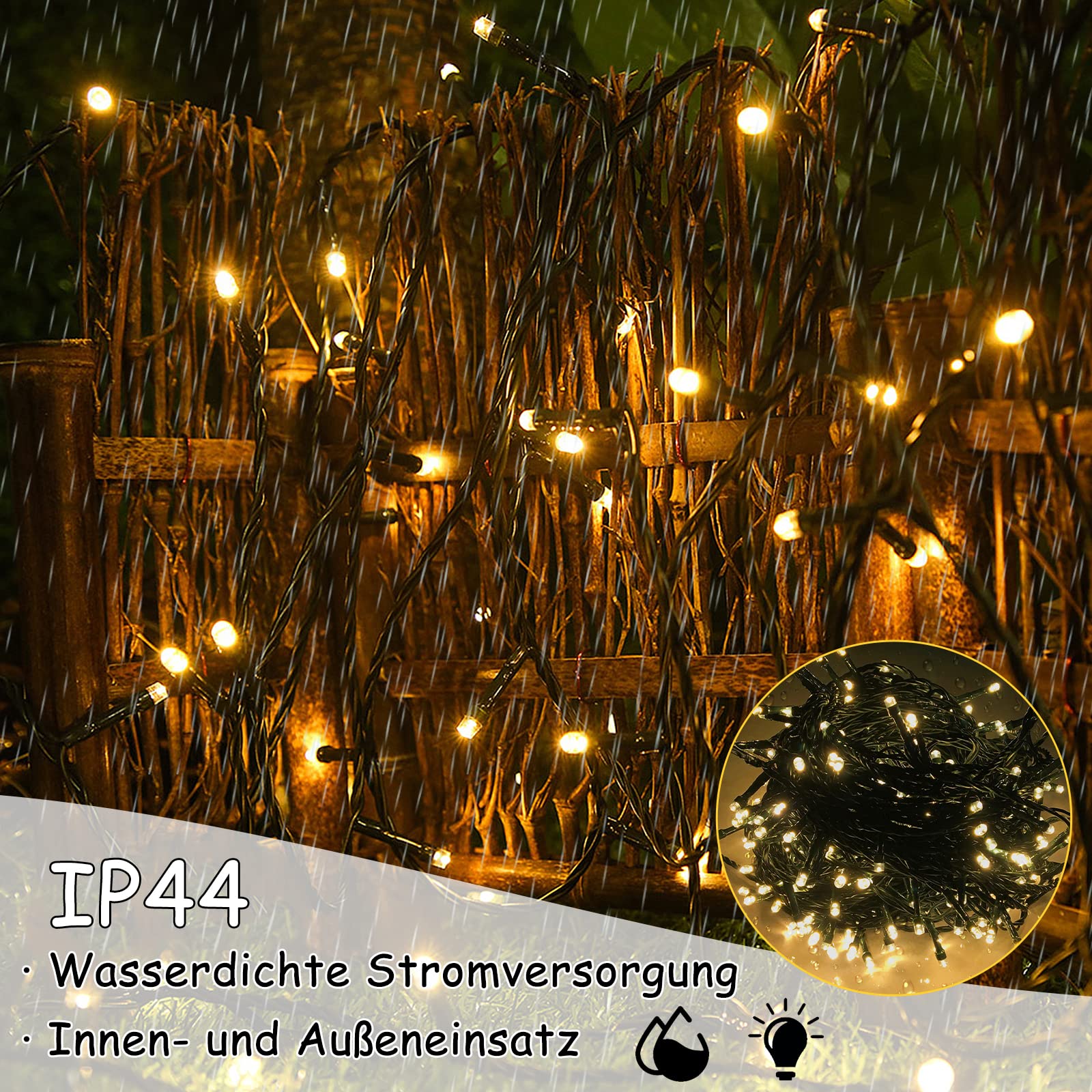 NAIZY Solar Lichterkette aussen 100m 1000LEDs Solar Weihnachtsbeleuchtung Warmweiß Lichtervorhang mit 8 Leuchtmodi Speicherfunktion & Timer & USB IP44 Wasserdicht Lichterketten Innen-Außen