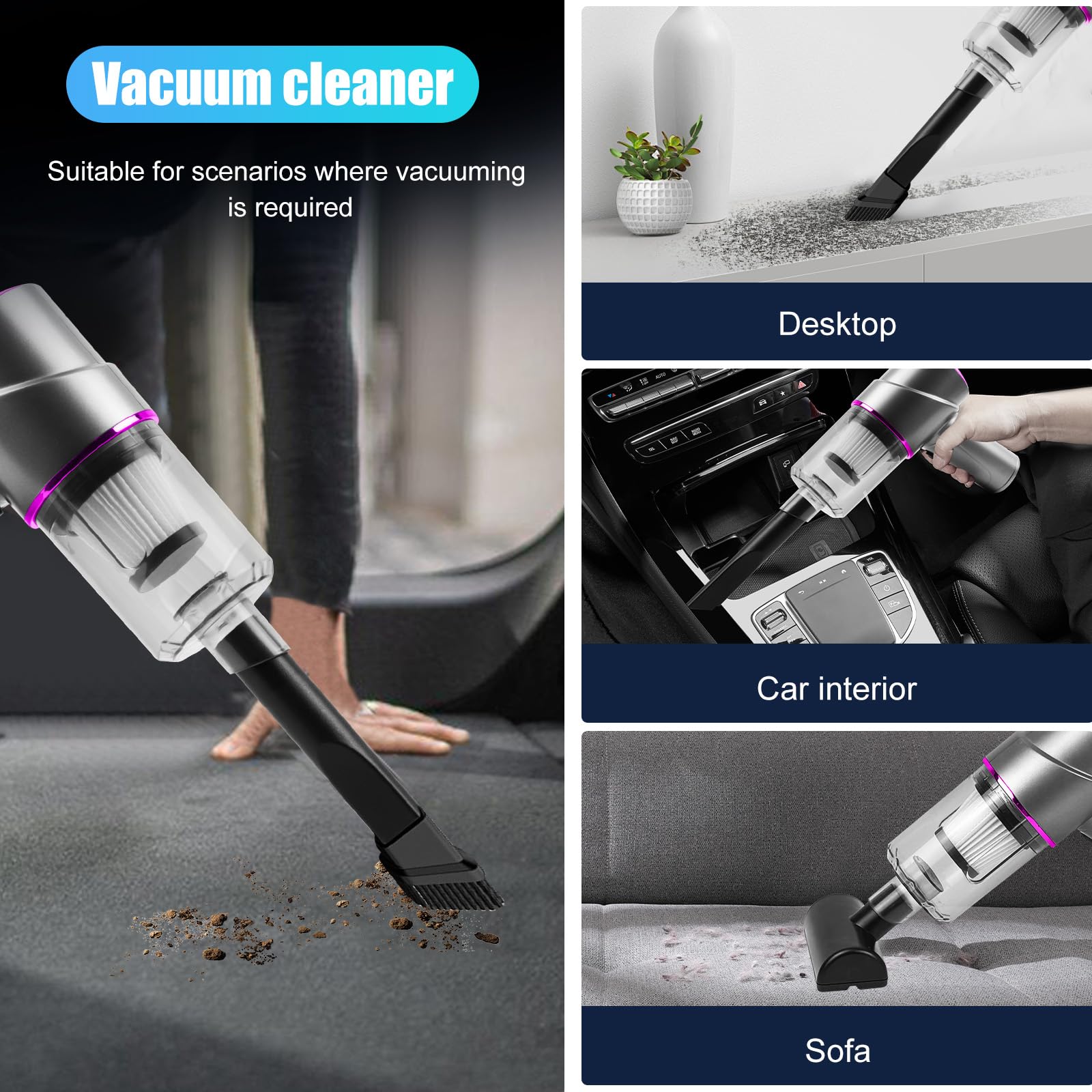 Aspirateur à Main Sans Fil 12000Pa 4-en-1 – Mini Aspirateur Voiture Puissant, Souffleur, 5000mAh, Type-C, Pour Maison & Auto