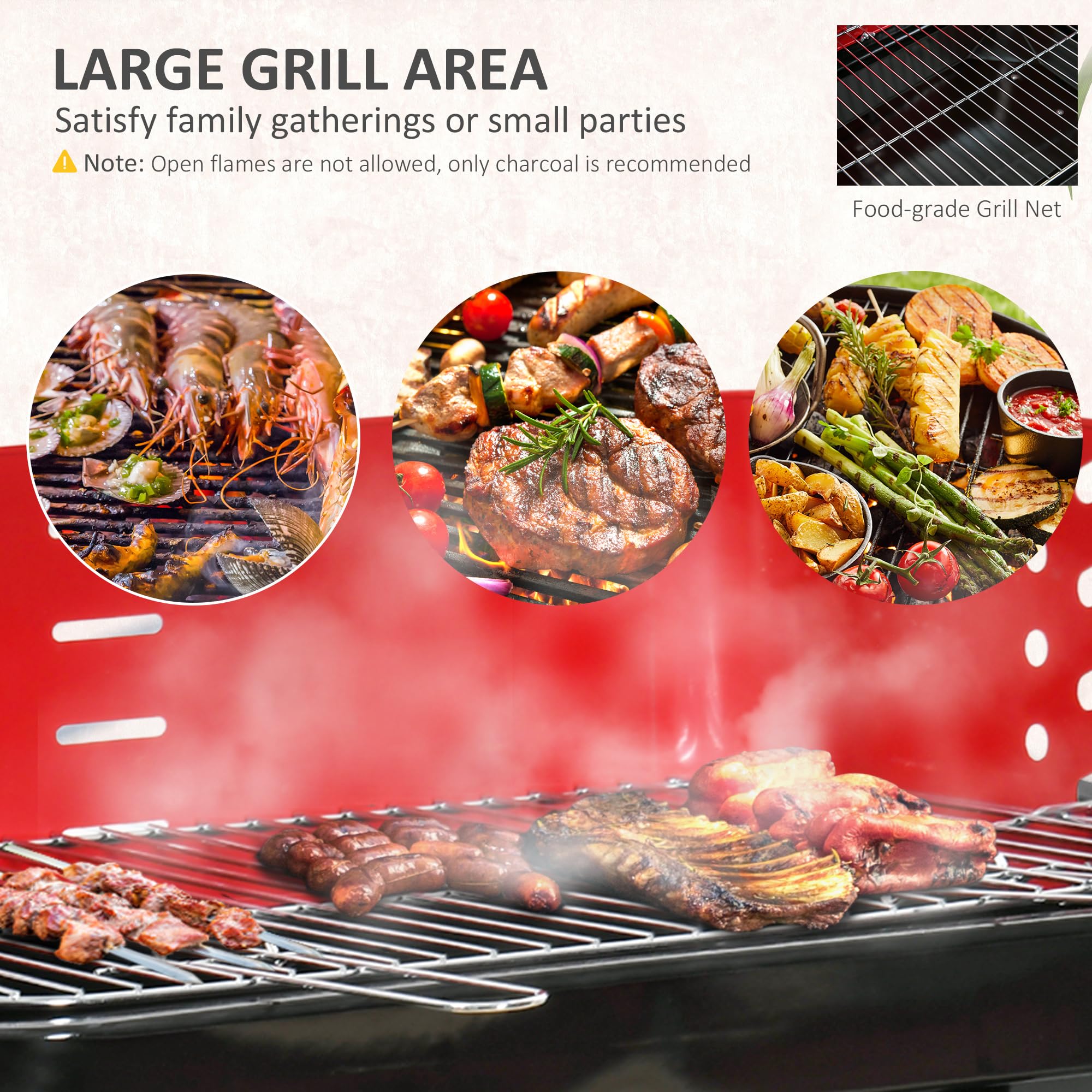 Outsunny Nowy składany grill grill grill gotowanie wózek na węgiel drzewny z kółkami - czarny/czerwony