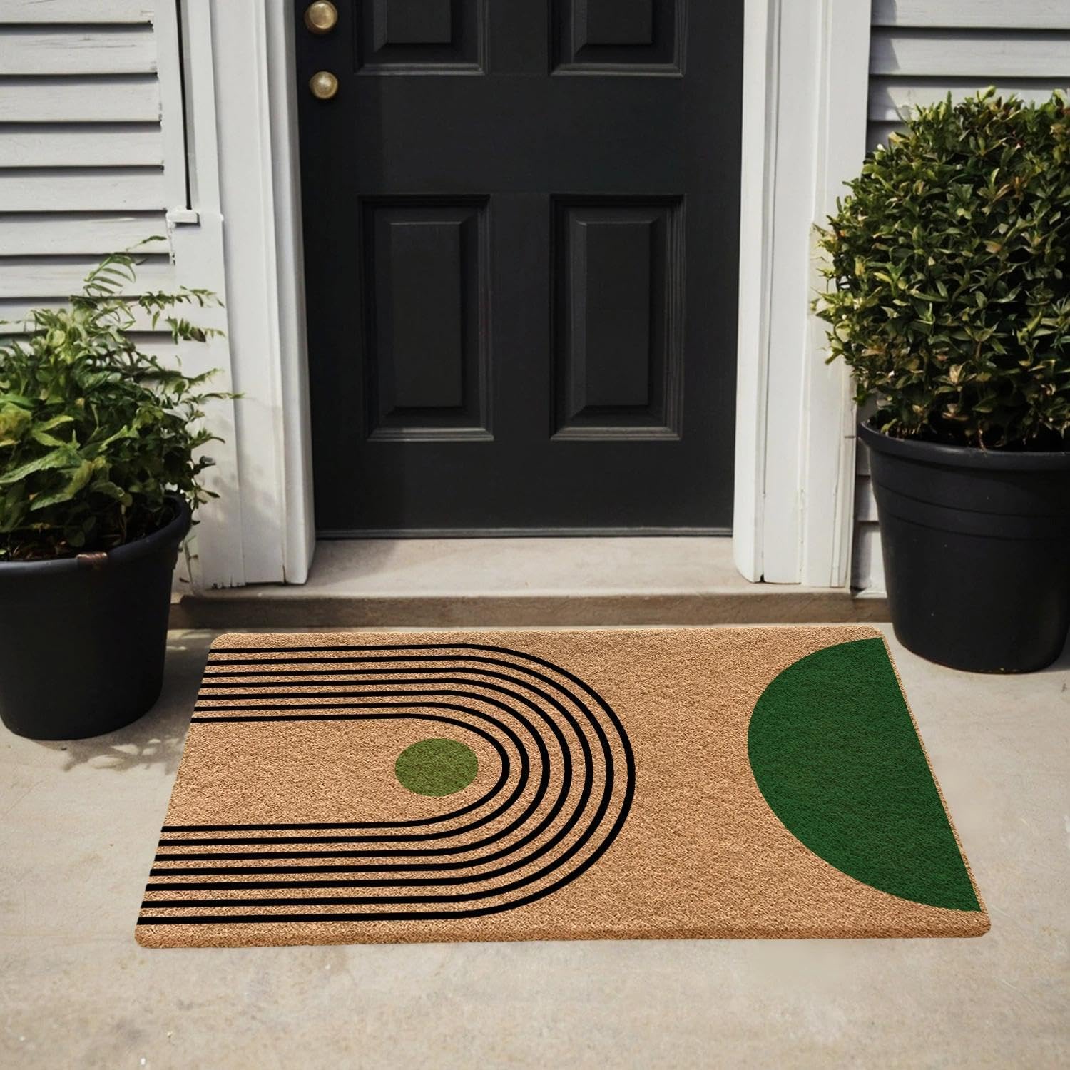 Boho Welcome Door Mat, Boho Front Door Mats Outdoor Entrance, Bohos Home Welcome Mat Decor, Modern Green Indoor DoorMats for Entryway, 17x30 Inch