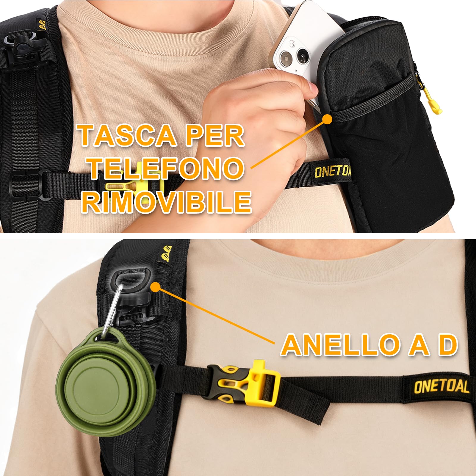 Zaino Trekking 20l con Bolsa de Agua 2L e Coprizaino, Zaino MTB Idratazione, Zaino Sci Trail Running Impermeabile per Uomo e Donna per Moto Bici, Escursionismo e Montagna