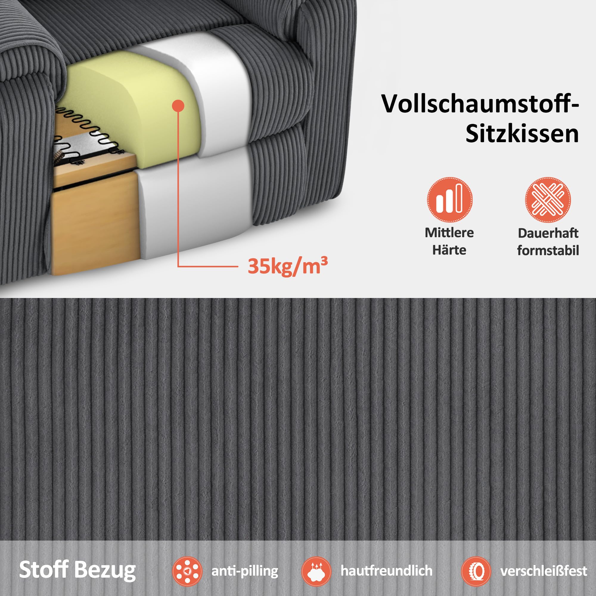 M MCombo 4-Motoren-Fernsehsessel mit Aufstehhilfe Elektrisch, Elektrische Lenden- & Kopfstütze 165°Zero-Gravity Sessel mit Aufstehhilfe, Massage & Heizung 7558 (Dunkelgrau-Stoff)