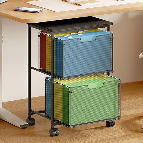 Carro de archivos con ruedas para cartaslegales con 2 cajones de almacenamiento, almacenamiento debajo del escritorio, archivador vertical para