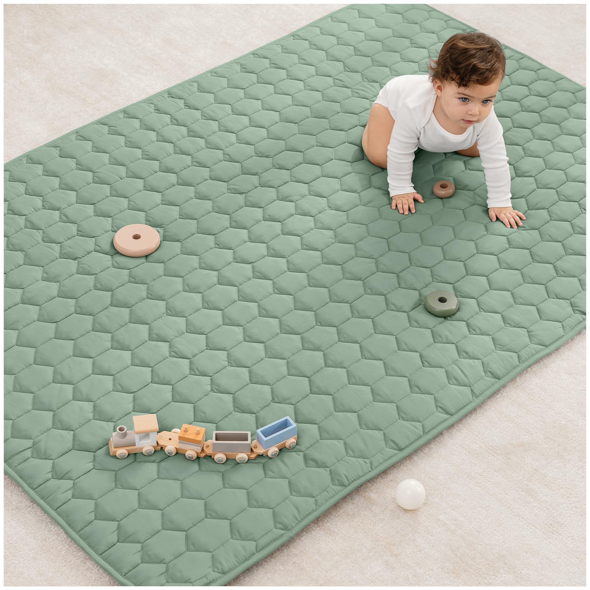 Comfy Cubs Rectangle Kids Play Mat - Medium 48 x 72 inches Soft Quilted Baby Floor Mat with Non-Slip Bottom - Plush Design for Toddlers Playtime -