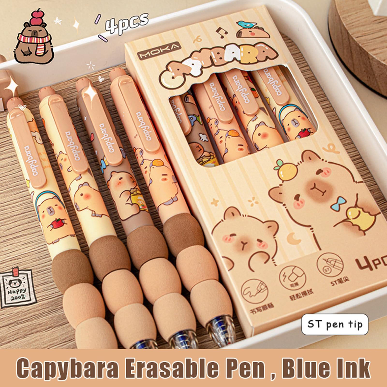 Set Cancelleria Capybara: 6 Penne Multicolore 4-in-1 Con Adesivi E Post-it, Regalo Perfetto Per Bambini E Studenti - 2