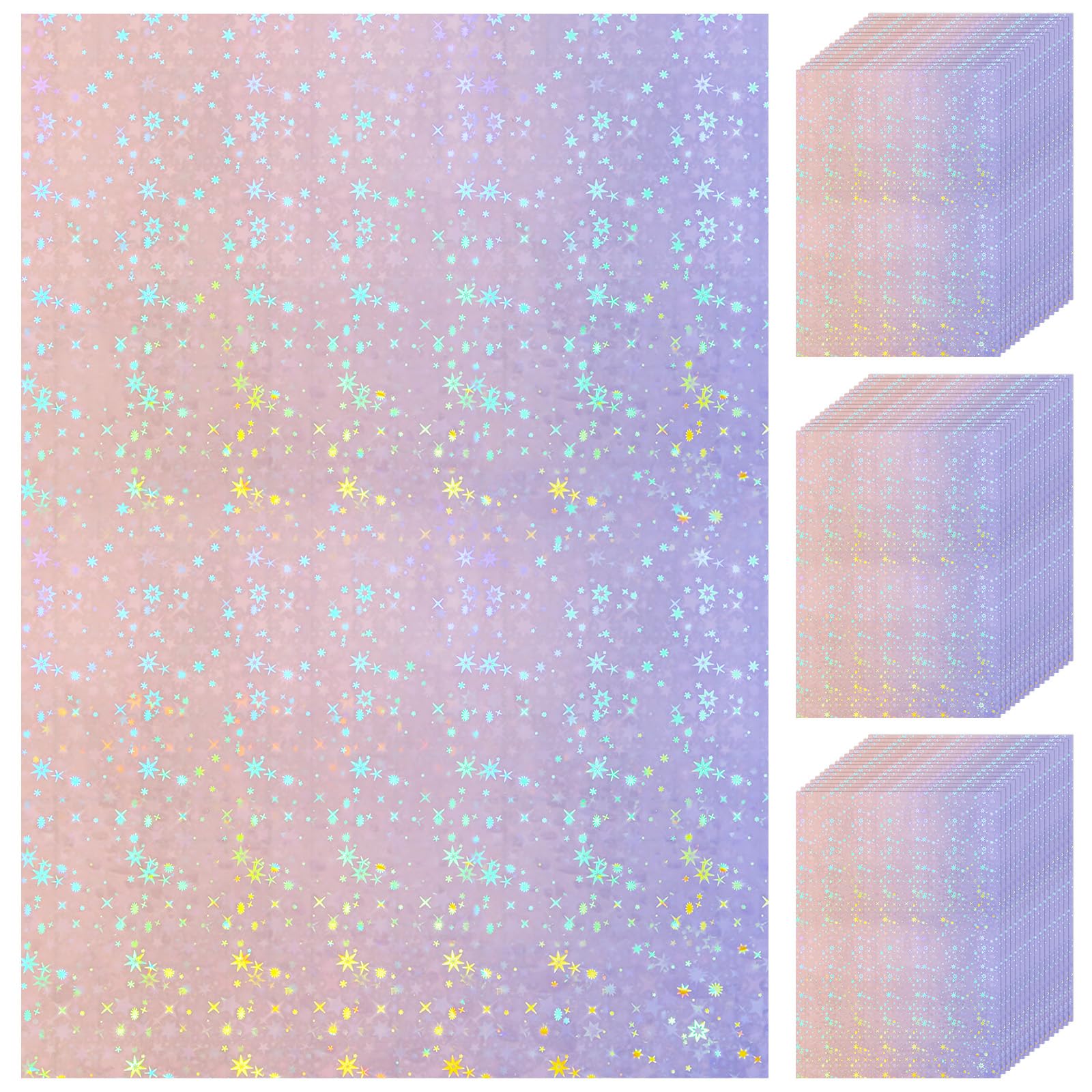 60 Sheets Holographic Laminate Sheets Clear Glitter A4 Size Vinyl Sticker Paper Holographic Overlay Self Adhesive Waterproof Transparent Film, 11.7 x