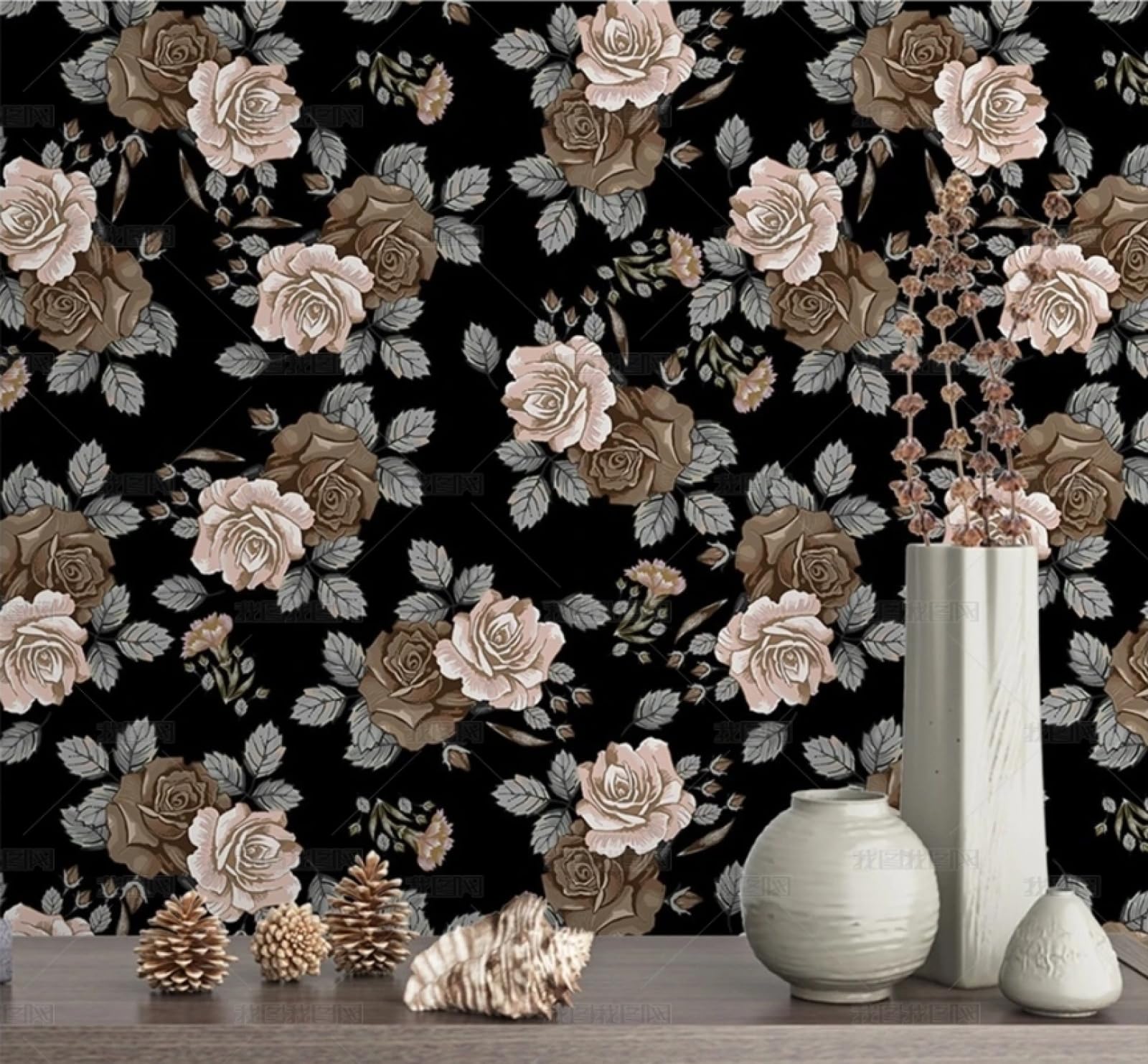 Papier peint autocollant pivoine noire pour masquer les défauts d'un meuble en vinyle imperméable