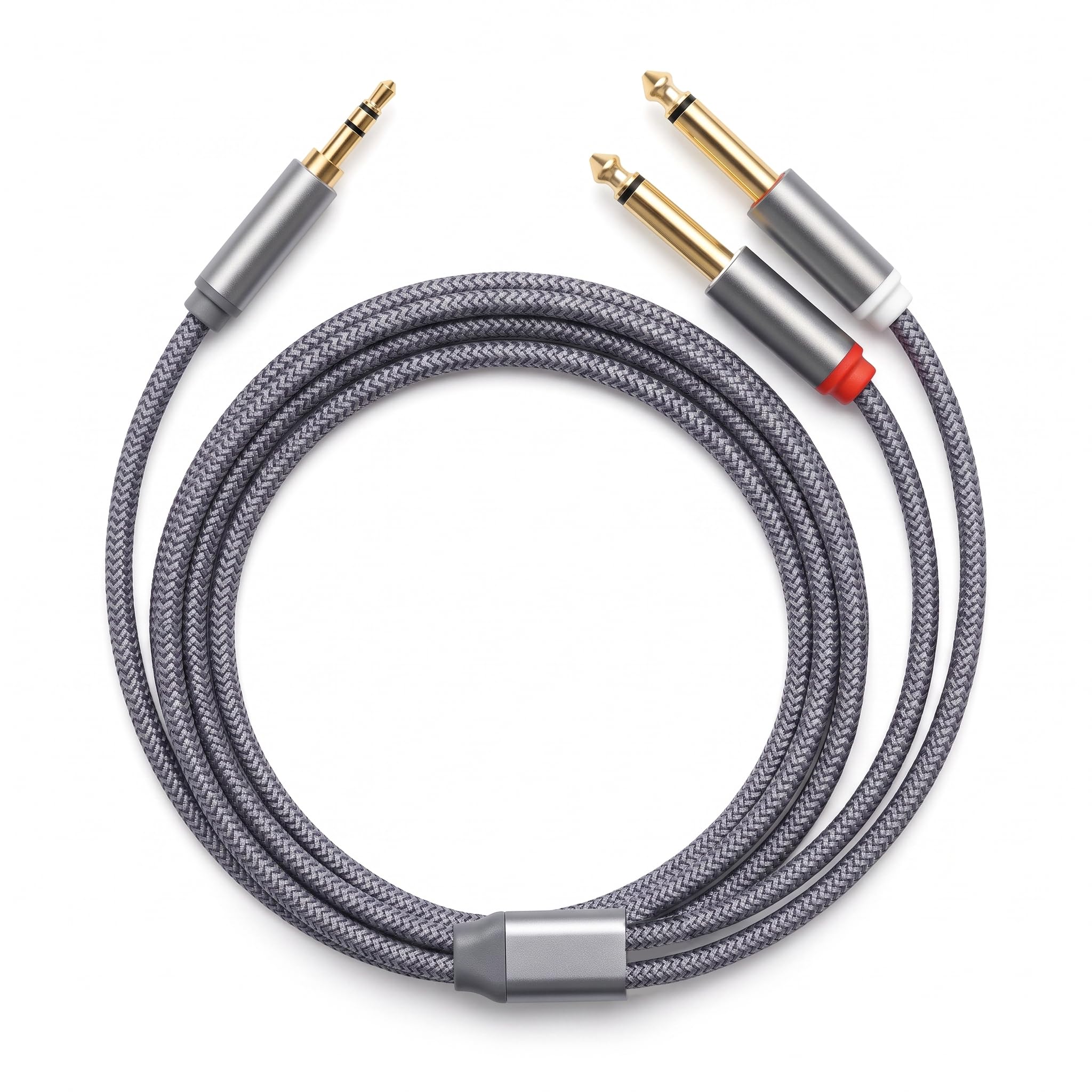 Audiokabel, 3,5 mm TRS auf Dual 6,35 mm TS Mono, Y Splitter, Stereo-Adapter, Nylon, geflochten, 3,5 mm auf 2 x 6,35 mm Stecker, vergoldet, für Mischpult, Verstärker, Gitarre, Klavier, Home Studio, 1 m