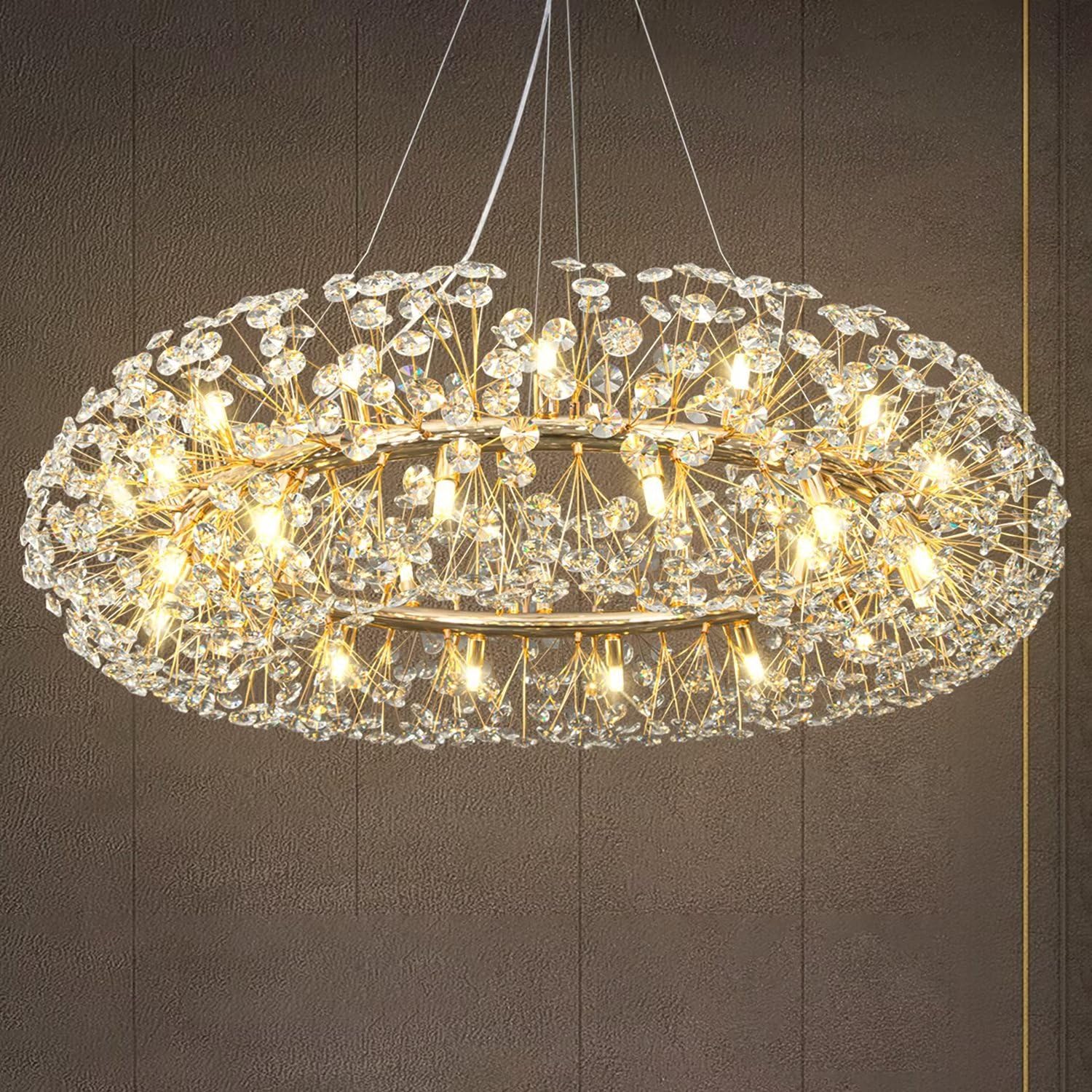 KLXSIVU Modern Gold Crystal Chandelier - Luxury 20 Light for Dining Room, Bedroom, Living Room Height Adjustable D31.5 Inch