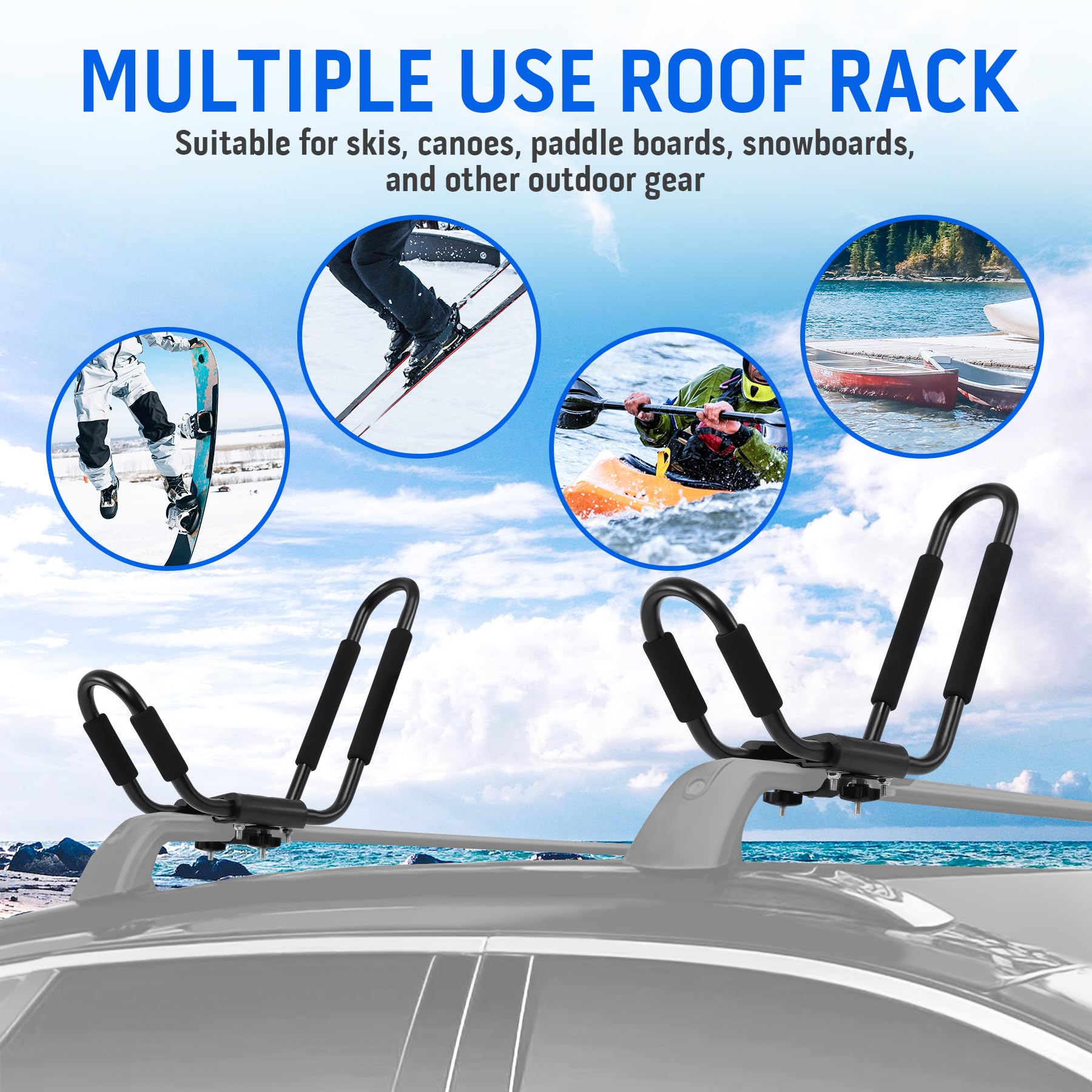 2 stück Universal Auto Kajakhalter Bootsträger Auto Dach Bootshalterung Dachträger Kajak Stütze Universal J bar Dachträger Halter für Kajak und Skibrett