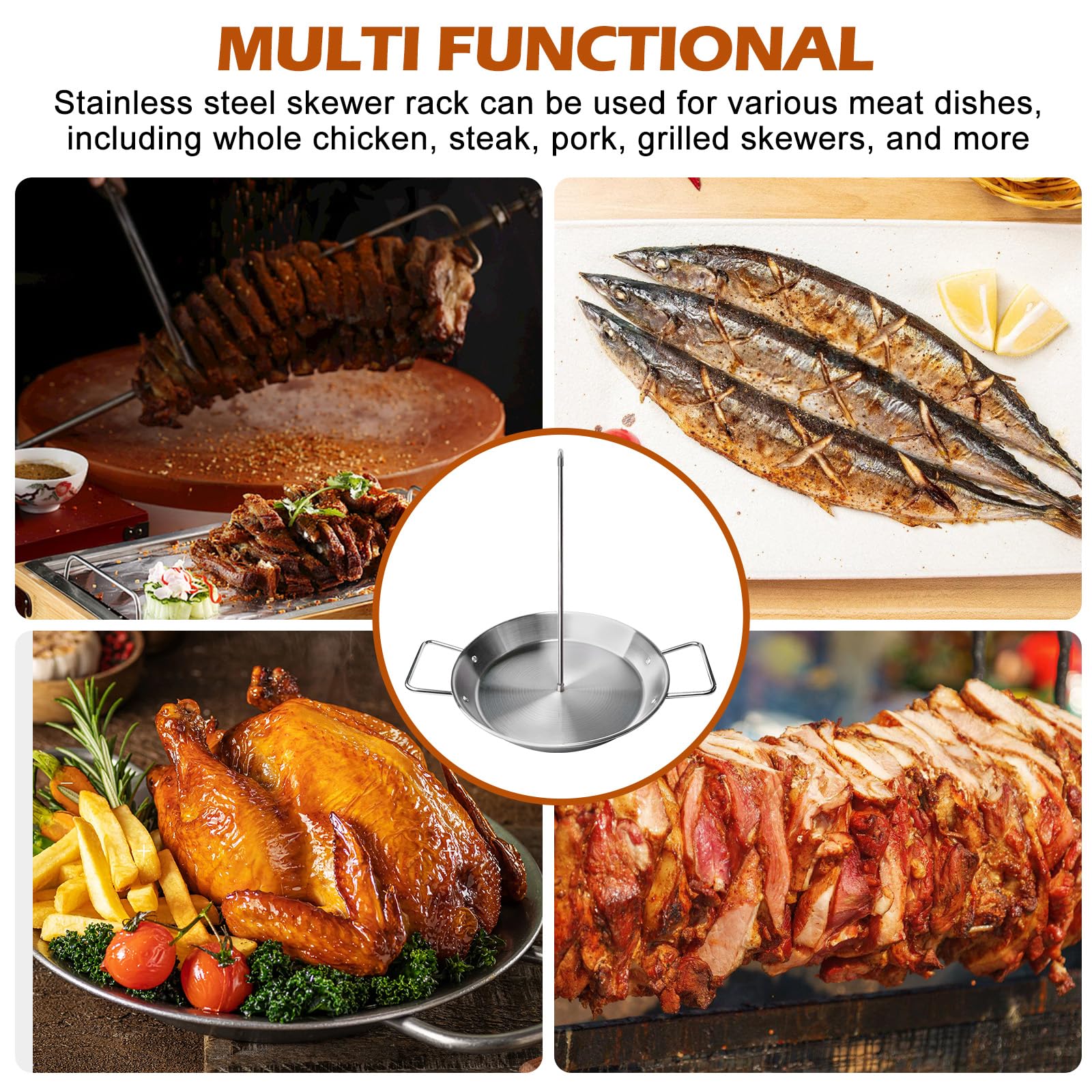 Brochette De Viande Verticale En Acier Inoxydable, Brochette Verticale En Acier Inoxydable, Brochettes Verticales Pour Barbecue Idéale Pour Pour Grill, Poulet Moyen, Steak, Kebab(8,10,12 Pouces)
