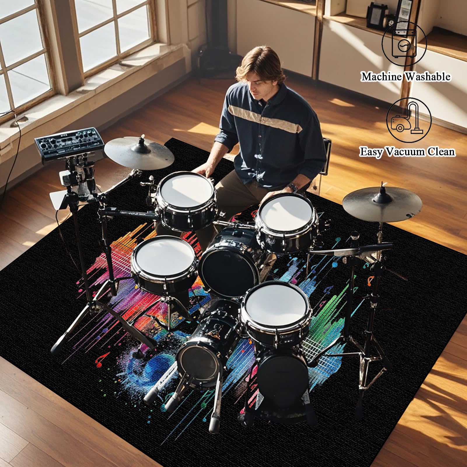 Trommel Teppiche rutschfeste | Schallschutz Matte Drum Teppich 200 x 160 cm | Schlagzeug Teppich | Elektrisches Schlagzeugteppich | Quadratische Schallschutzdecke für E-Drum-Kits Bass Drum Snare