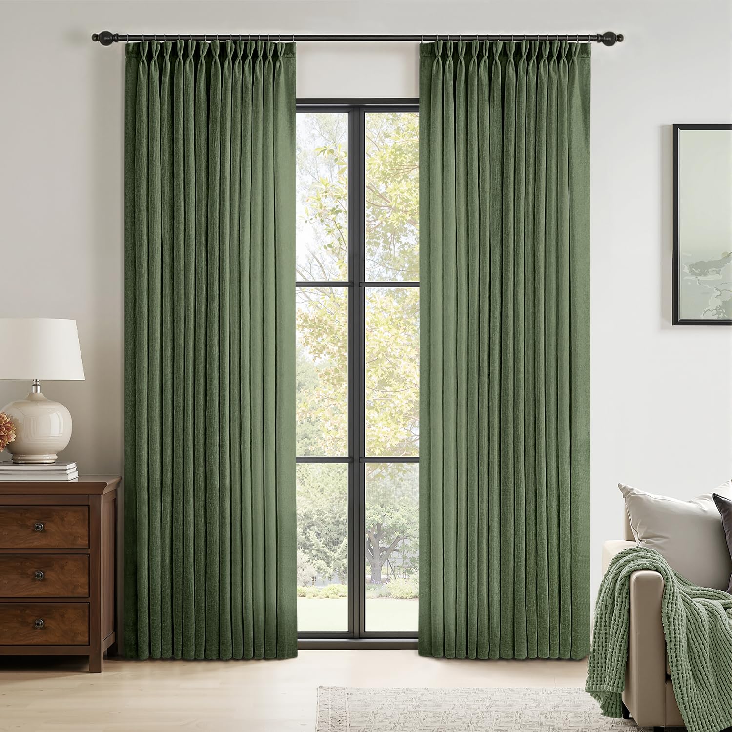 Amazon.com: MIULEE Olive Green Pinch Pleated Linen Curtains 2