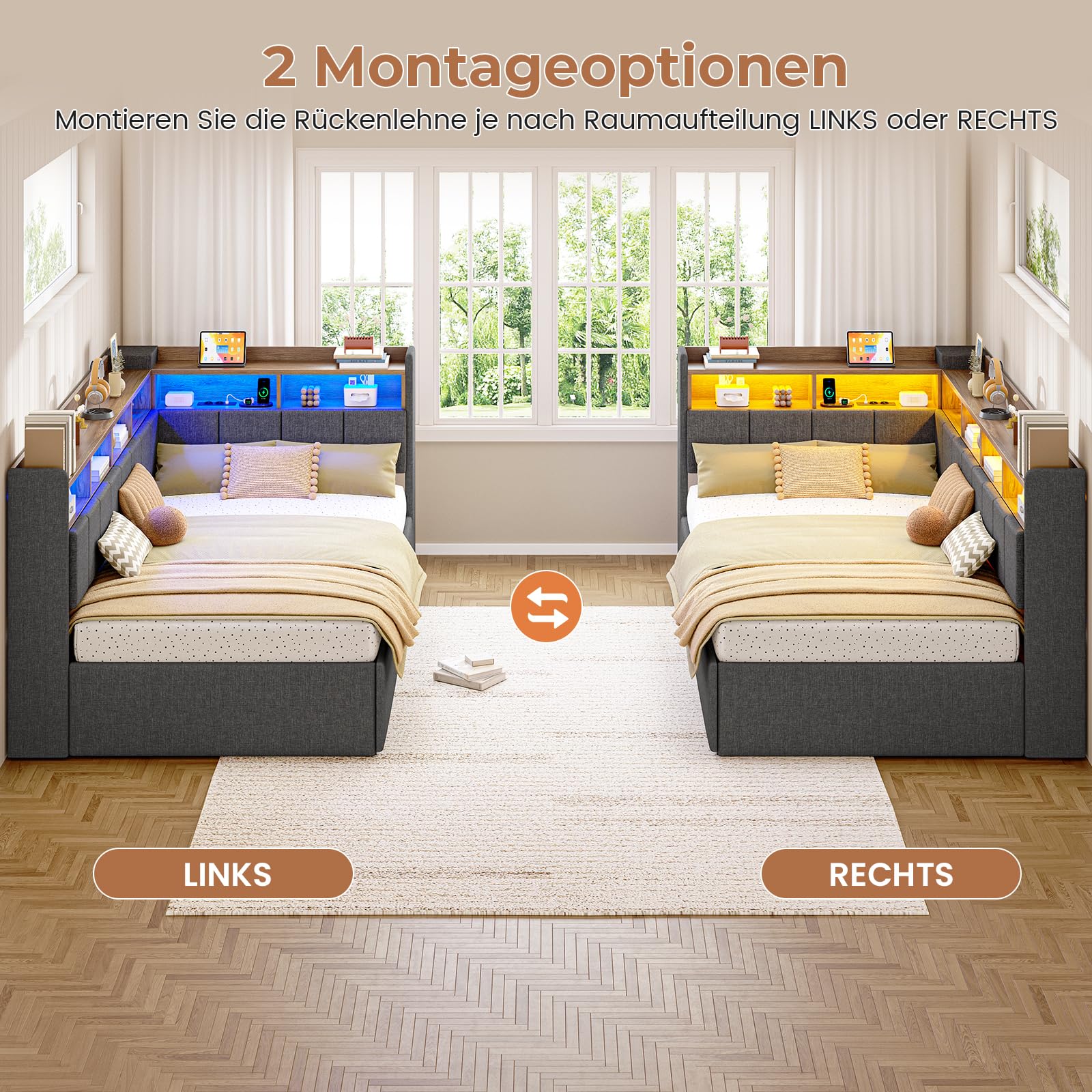 AOGLLATI Polsterbett Schlafsofa 90x200 mit Ausziehbarem Gästebett 90x190