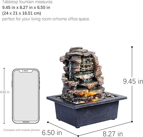 Miniatura 5 de GOSSI Decoración para el hogar Fuente de agua de cascada de meditación para interiores Fuente de mesa con muchas rocas naturales de río decorada