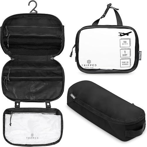 Toiletry Bag Kit Set: Hanging Travel Toiletry Bag + 311 TSA Cosmetic Liquid Bag + Ultralight Accessory Organizer Pouch, Black Ripstop, 3 Piece Toiletry Set - 1
