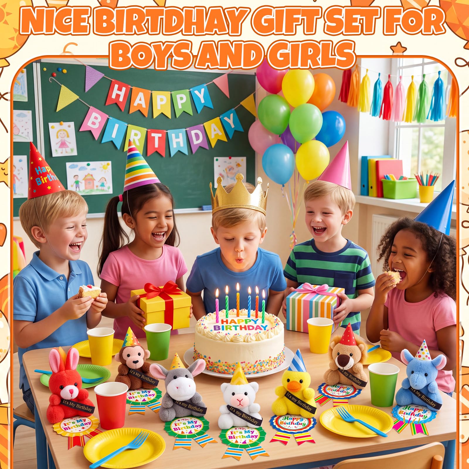 Hollowfly Lot de 24 mini jouets en peluche d'anniversaire en vrac avec
