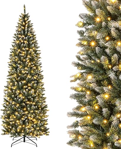 HAPPYGRILL Árbol de Navidad artificial preiluminado de 4 pies, árbol de Navidad con 225 puntas de rama, 100 luces LED, 2 colores de iluminación, 11