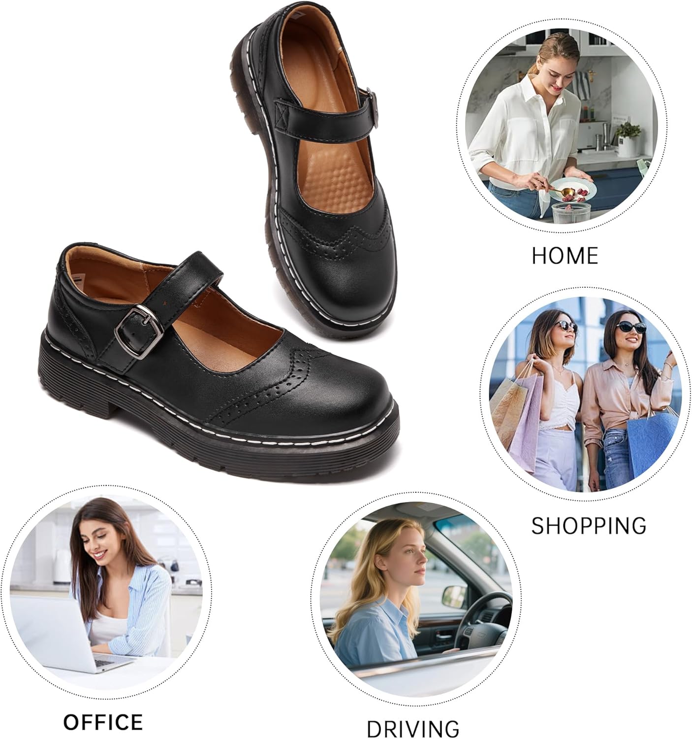 Mary Jane Shoes for Women, Memory Foam Oxford Dress Shoe Vegan Leather Buckle Strap Cute Dressy Flats for Work Office School Business Casual Cosplay Teacher - Image 3