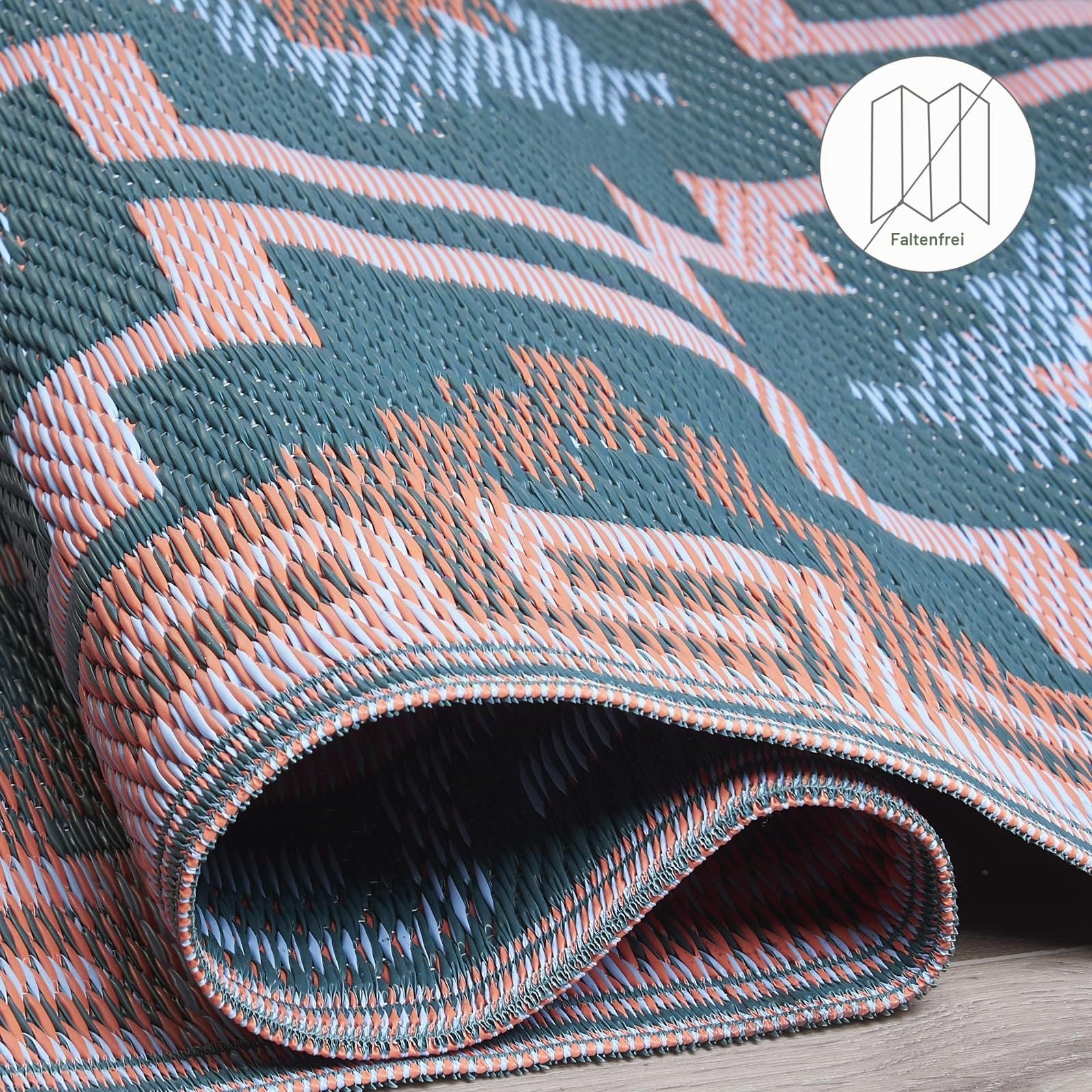 FAB HAB Outdoor-Teppich - wetterfest, farbecht, wendbar - recycelter Premium-Kunststoff - gestreift - Terrasse, Balkon, Garten - Kunststoffteppich Lhasa - Green, 120x180 cm