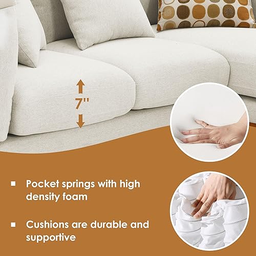 Miniatura 3 de Hliovkis Sofá modular modular en forma de L, cómodo sofá con espuma de lino de alta resistencia, sofá blanco suave y moderno para sala de estar,