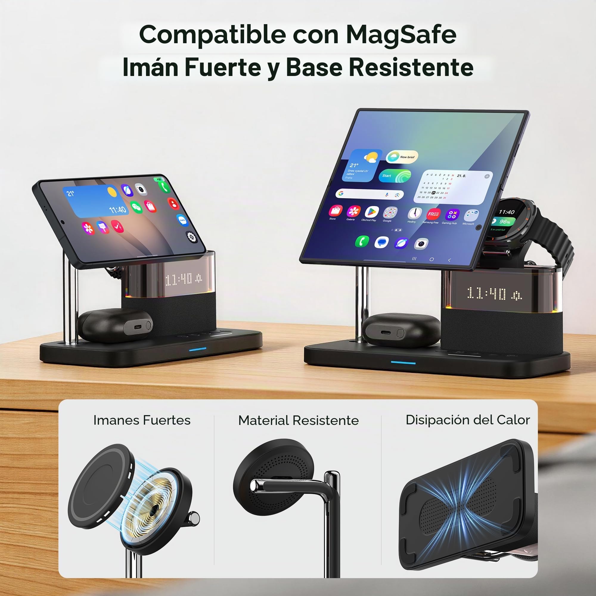 Cargador Inalámbrico 3 en 1 Compatible con Samsung con Anillo Magnético, Estación de Carga 25W para Galaxy S26/S25/S24, Galaxy Watch 8/7/6 y Galaxy Buds 4 Pro, para iPhone 17 16