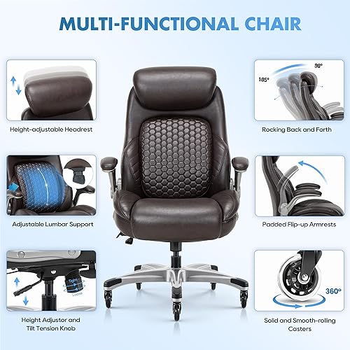 Miniatura 4 de COLAMY Silla de oficina ergonómica de escritorio con respaldo alto, silla ejecutiva con soporte lumbar desplegable, ruedas mejoradas, reposacabezas