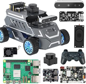 Yahboom Raspberry Pi 5 8GB for AI Robot Car,Supports RVIZ Simulation ROS2,TOF Lidar,SLAM Mapping Navigation, Tracking and Obstacle Avoidance Superior Ver with Pi5-8GB