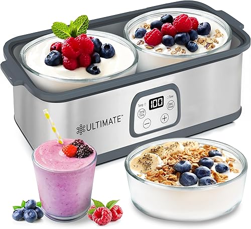 Ultimate Yogurtera de Probióticos con Tiempo y Temperatura Ajustable - Produce Trillones de Probióticos Vivos con Dos Contenedores de 1 Quart para